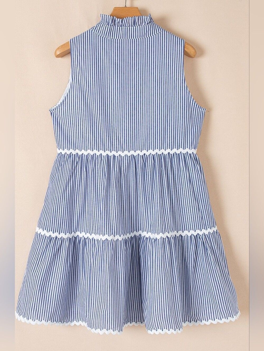 Fun Casual Summer Blue and White Stripe Sleeveless Tiered Country Dress - Picture 11 of 15